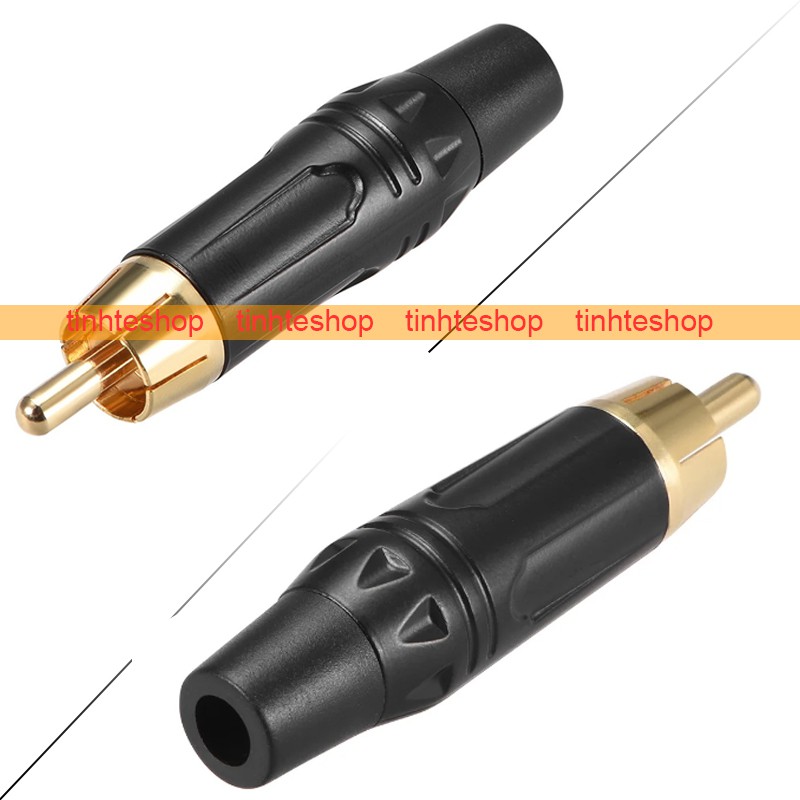 DIY Đầu hàn jack cắm hoa sen AV RCA Audio Video Coaxial/SPDIF chuôi cao su đen OD-6mm gold 24K (1 chiếc)