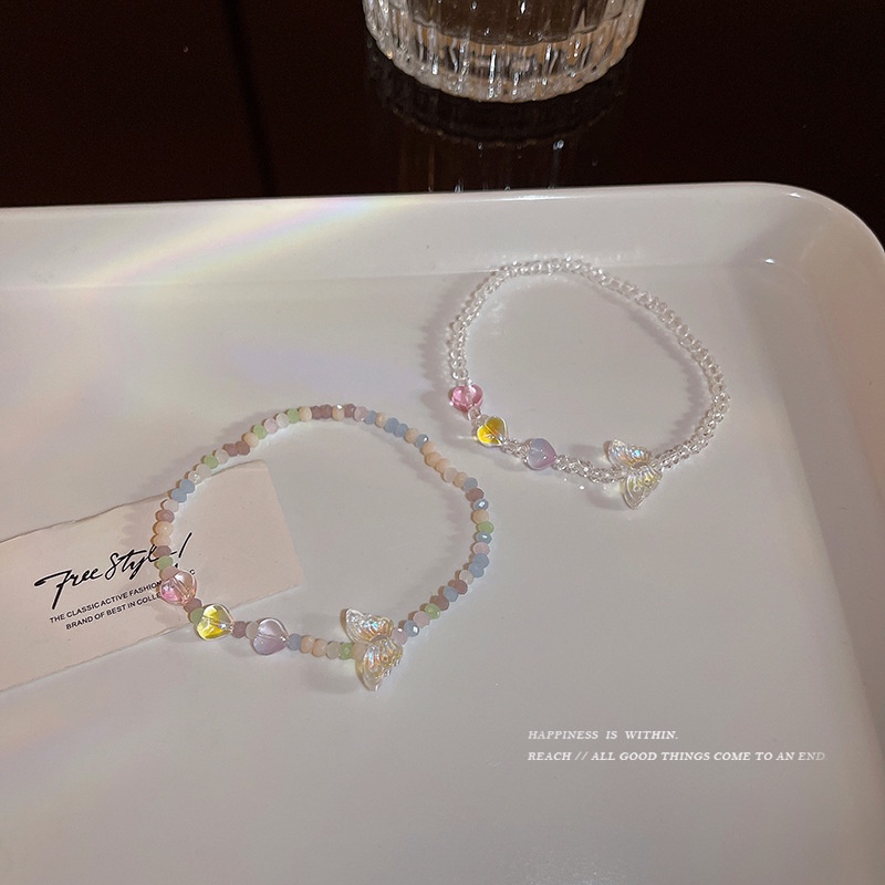 Vòng Tay Chuỗi Hạt Pha Lê Nhiều Màu Hình Bướm Thời Trang Mùa Hè Mới 2022