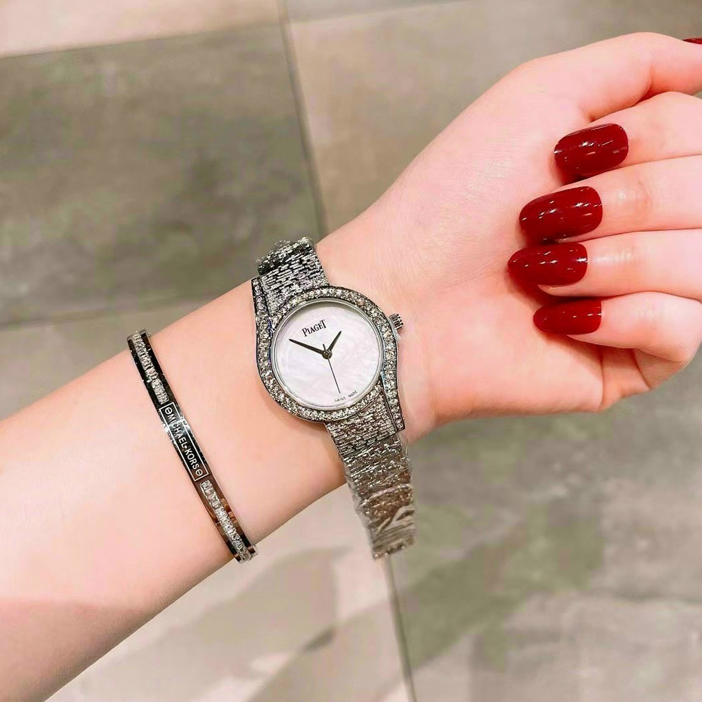 Đồng hồ piaget nữ mặt tròn xà cừ viền đính đá sang trọng quý phái - Bảo Hành 12 tháng