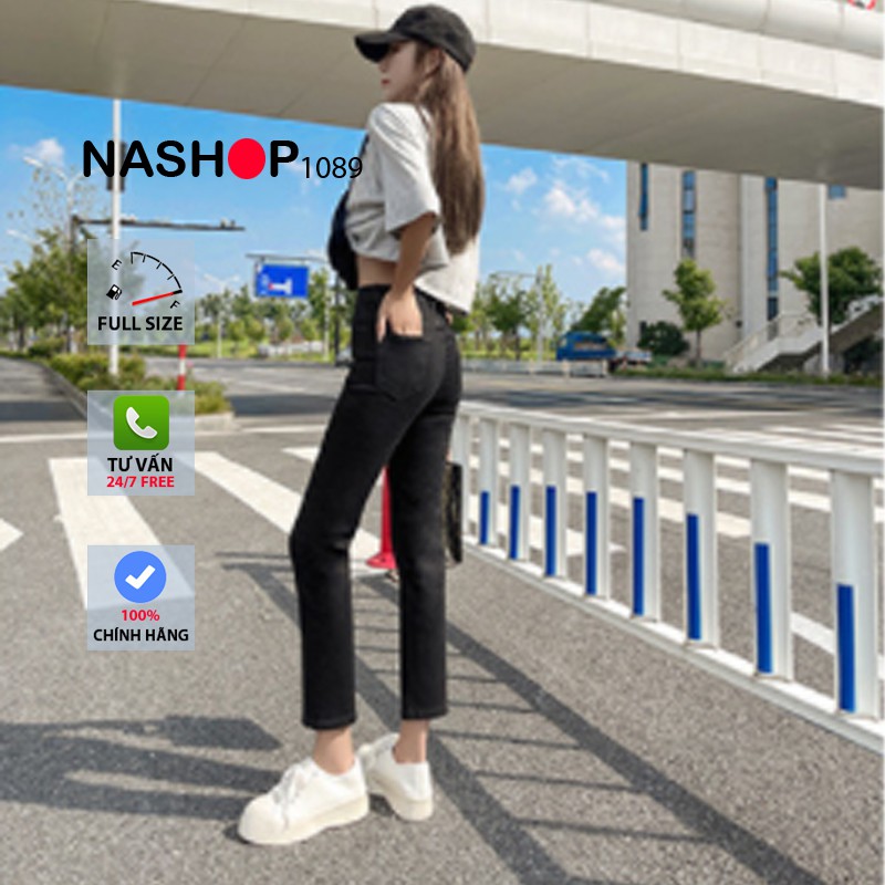 Quần bò baggy nữ đen quần jean baggy nữ quần jeans nữ lưng cao cạp cao 3 size S M L hot năm 2021 nashop 1089 QT11