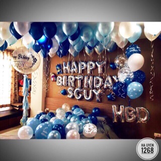 Set bóng sinh nhật HappyBirthday + Bóng nhũ Thái nhiều màu
