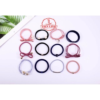 Hộp 12 dây cột tóc Hàn Quốc siêu đẹp siêu bền (Đủ màu)
