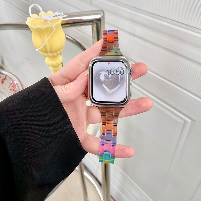 Dây Đeo Bằng Nhựa Màu Cầu Vồng Mỏng Kích Thước 41mm 45mm 44mm 40mm Cho Đồng Hồ Apple Watch Series 7 6 5 4 3 2 1 42mm 38mm