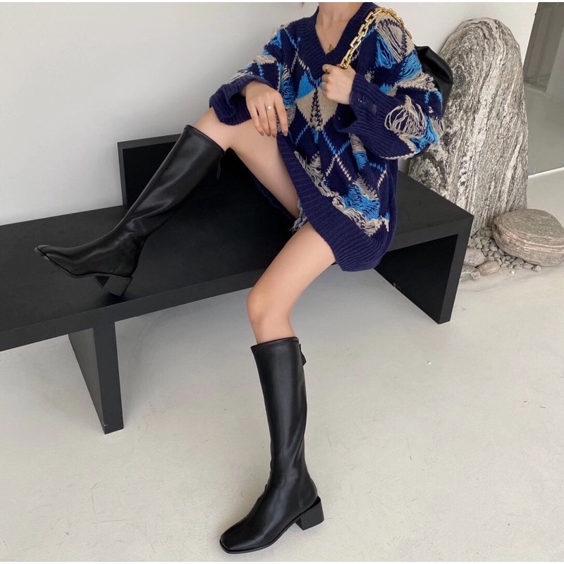 [ Ảnh thật ] Giày Boots cao cổ lót nhung da mềm ôm sát 666-6