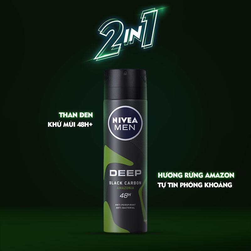 Xịt Khử Mùi Nam Nivea Men 150ml - Silver Protect, Dry Impact, Invisible, Deep, Cool Powder, Cool Kick, Amazon, Espresso