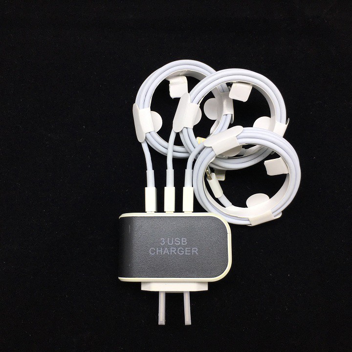Bộ Cốc Sạc 3 Cổng USB và 3 Cáp Sạc Cho Điện Thoại IPhone SamSung Micro usb Loại A1