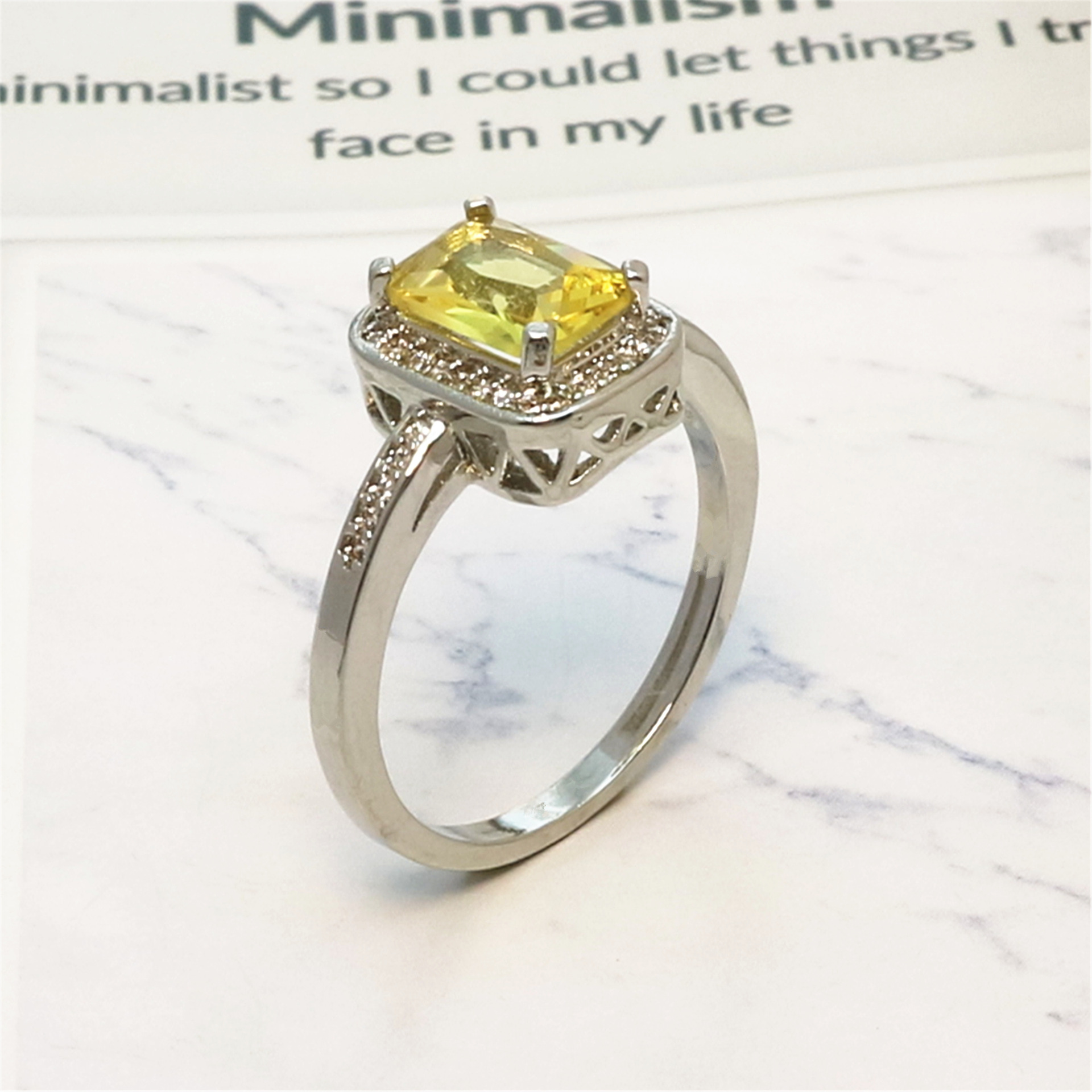 AIFEI💍 Silver 925 Original High-Grade Luxurious Cluster Diamond Ring Rectangular Yellow Diamond 2 Karat Inlaid Jewel Colorful Crystals Ring fashion Cincin-S1