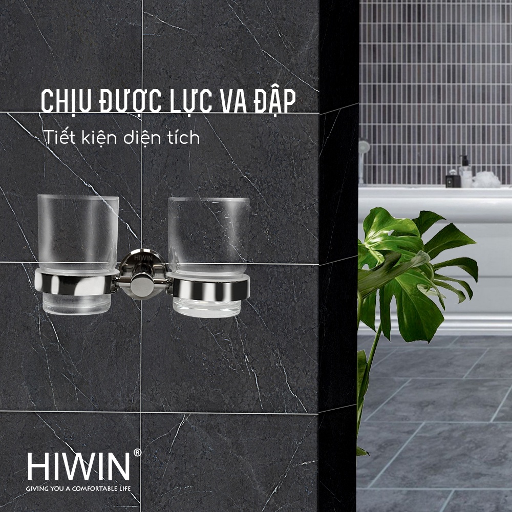 Kệ cốc đôi inox 304 mặt gương Hiwin Y-532 kích thước 180x80x50mm