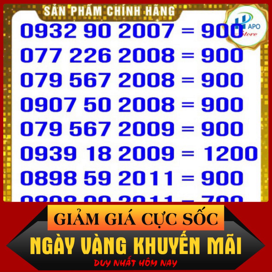 DUY NHẤT HÔM NAY SIM NĂM SINH GIÁ RẺ TRẢ TRƯỚC MOBIFONE 2 - SIM SỐ ĐẸP - HAPO STORE  $>$