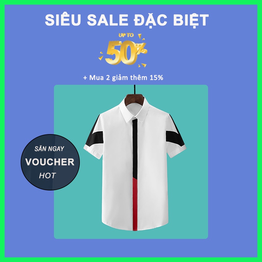 Áo sơ mi, Áo sơ mi nam cộc tay phối màu trang nhã sang chảnh  MÃ-N28.