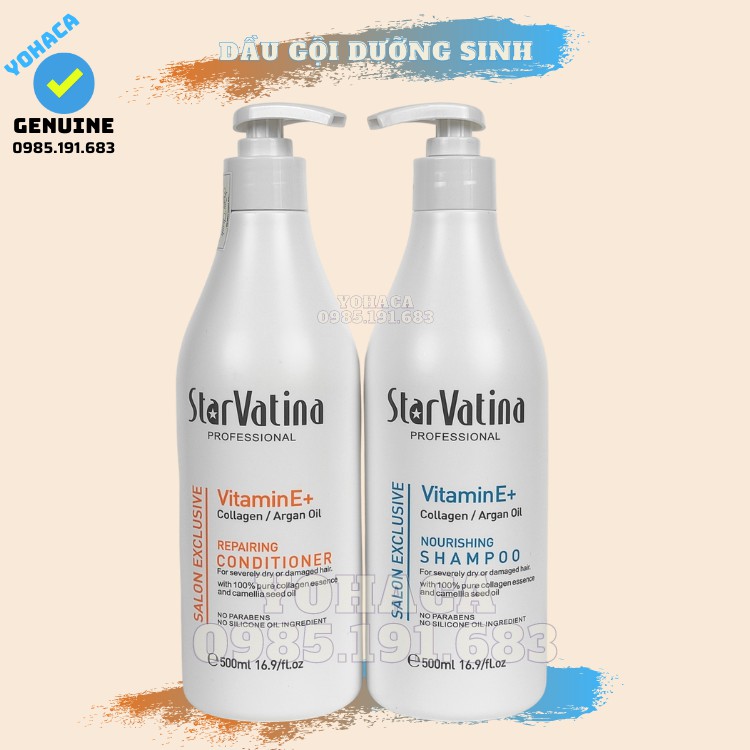Bộ Dâu Gội Xả StarVatina vitamin E dưỡng sinh siêu mượt 500ml vatina