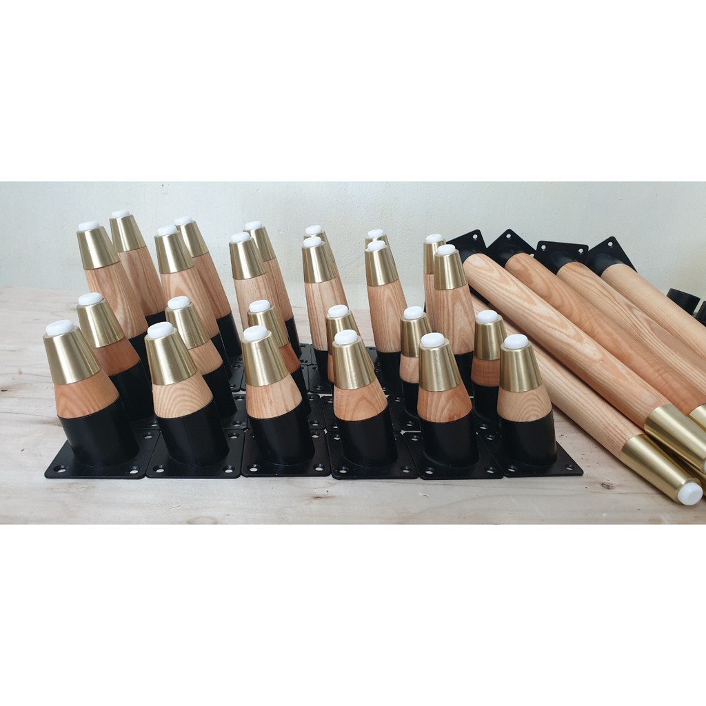 Chân gỗ tần bì 15cm có nắp bịt mạ màu đồng