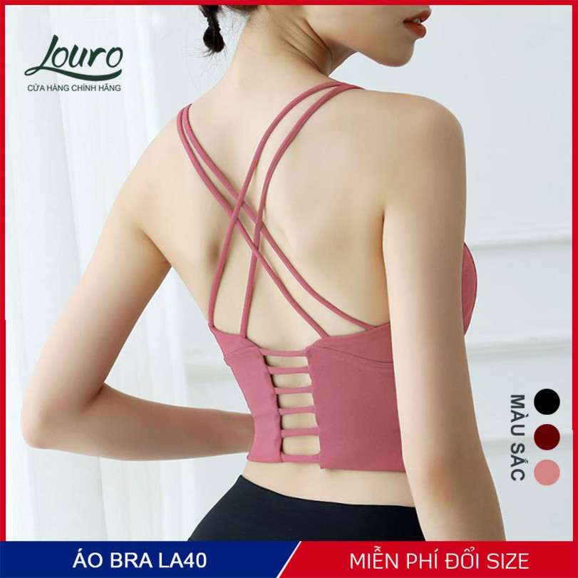 Áo bra tập gym nữ đan dây chéo Louro, dạng áo bra kiểu croptop mút liền, chất liệu co giãn phù hợp tập gym, yoga - LA28