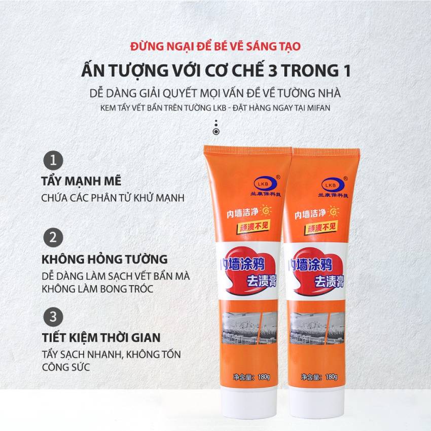 Kem Tẩy Vết Bẩn Trên Tường LKB 180 gr - Vệ Sinh Làm Sạch Vết Bẩn Bám Tường Hiệu Quả Cao GALA HOME