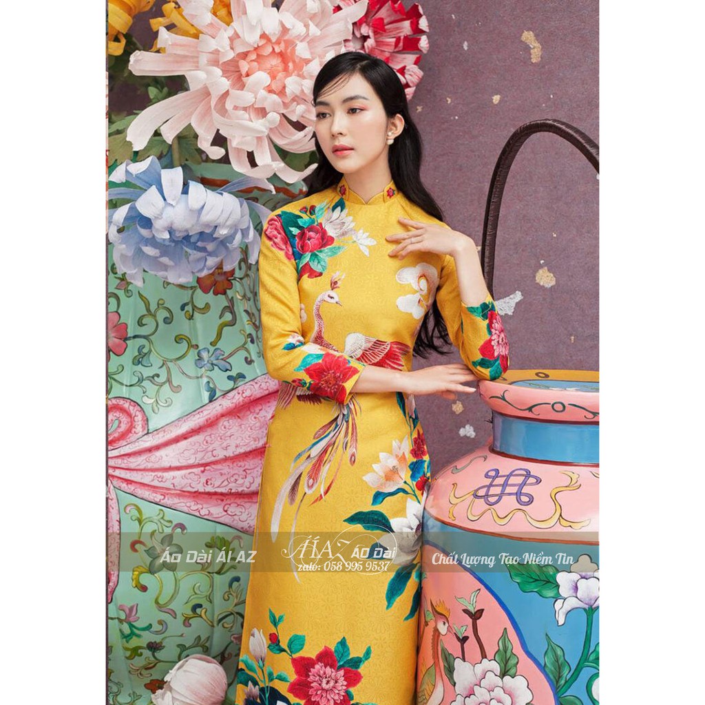 Áo Dài Nữ Truyền Thống Tết Gấm In Hoa HC03