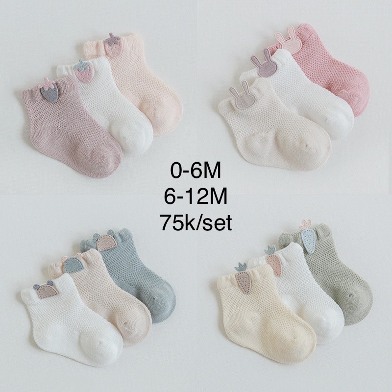 Set 3 đôi tất lưới dễ thương cho bé sơ sinh, đầy tháng