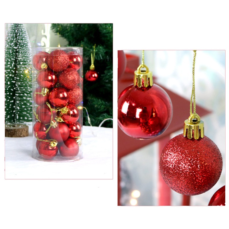 Bộ 24 Quả Châu 4/6/8cm Lấp Lánh Trang Trí Cây Thông Noel