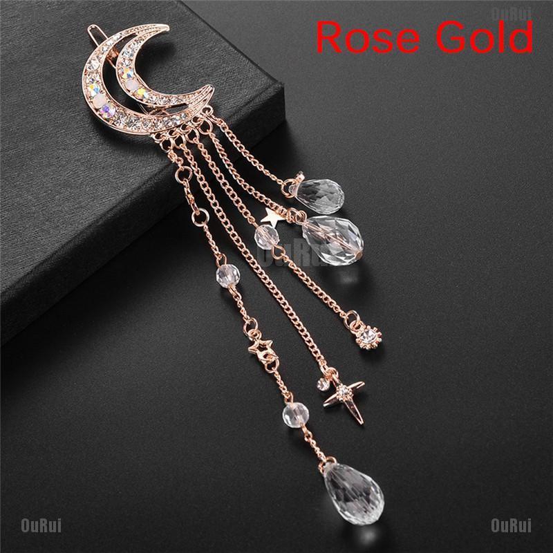 (FCC) Kẹp Tóc Hình Mặt Trăng Đính Đá Dễ Thương Thời Trang