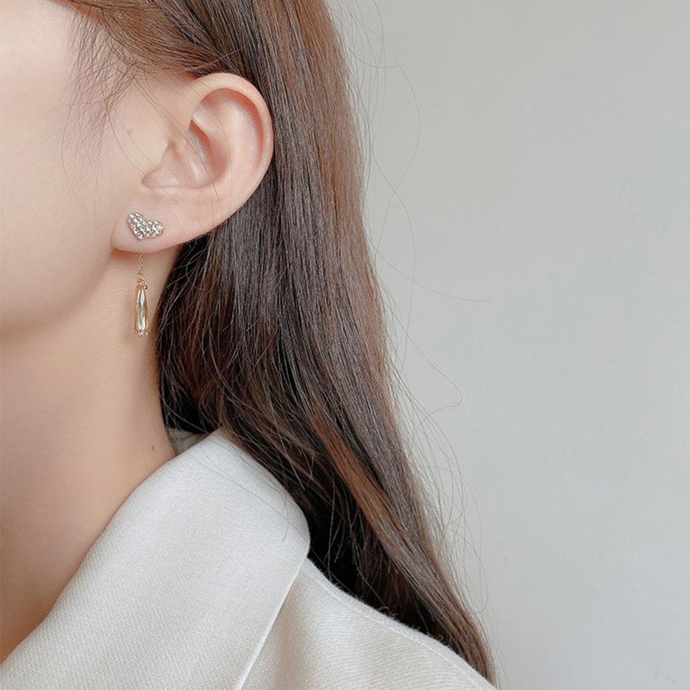 Bông Tai Thời Trang Hình Trái Tim Phối Tua Rua Dài Kiểu Hàn Quốc VANES1