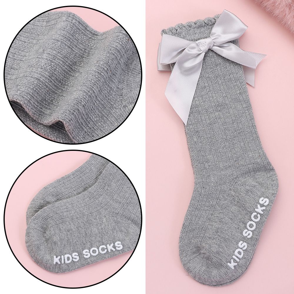 1 đôi vớ cotton dài mềm mại chống trượt phối ren thắt nơ công chúa cho bé gái sơ sinh