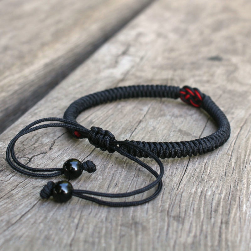 [Ready Stock] National Style Black Red String Couple Bracelet/Classic Braided Lucky Knots Hand Rope for Women Men Jewelry Best Gift