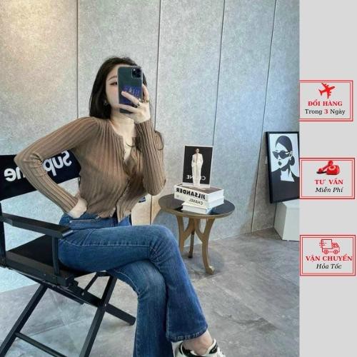 Áo len tăm gân dáng ôm body dài tay cúc ngực nữ ulzzang Hàn Quốc