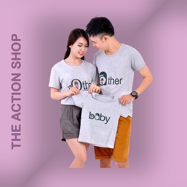 Áo thun gia đình bố mẹ và bé cotton dày dặn - Màu xám GD0044XA Bin Action