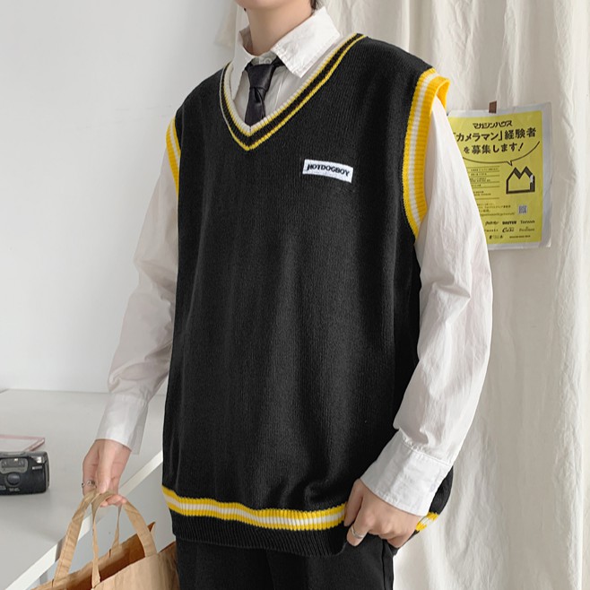 Áo khoác không tay dáng rộng phong áo khoác unisex áo len nam hàn quốc