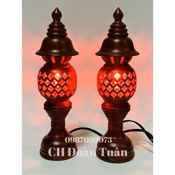 Đèn bàn thờ gỗ phong thuỷ tổ ong kèm bóng