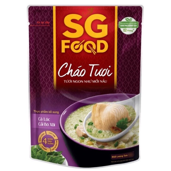 Cháo Tươi SG Food 240g ( Lươn đậu xanh /Cá lóc cải bó xôi ) 12 tháng tuổi