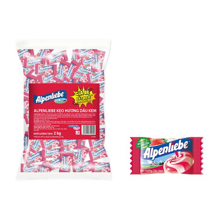 Kẹo Alpenliebe Hương Dâu Kem (Gói 2kg - 667 Viên)