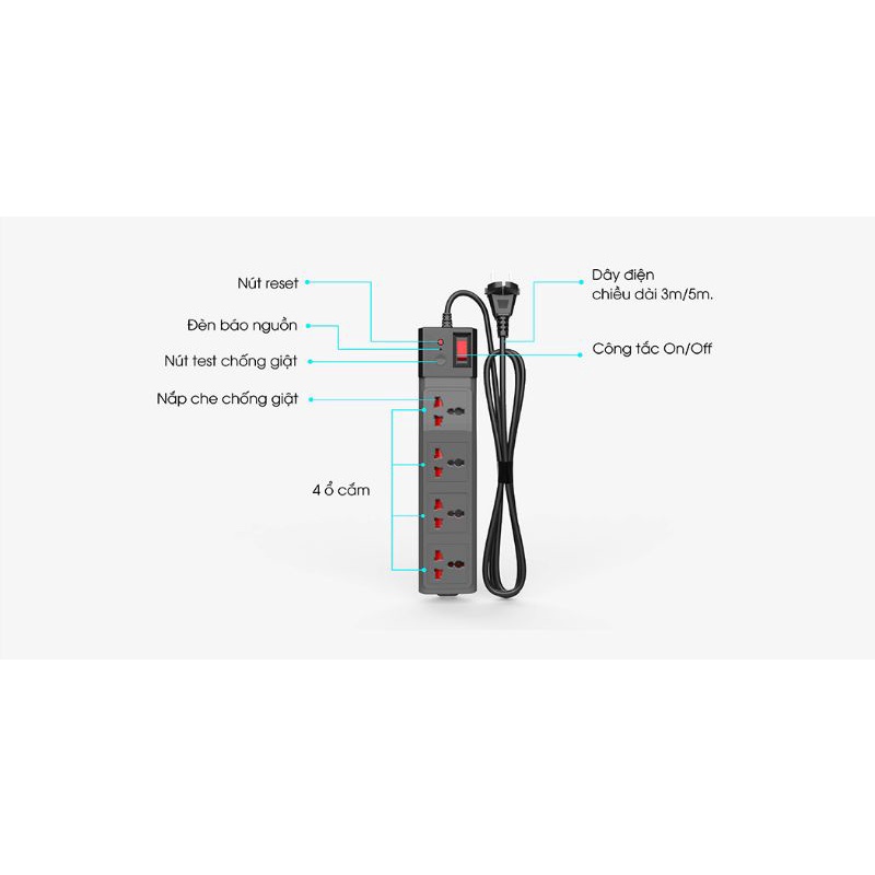 Ổ cắm đa năng chống giật 3mModel: OC04 4C/3M/10A
