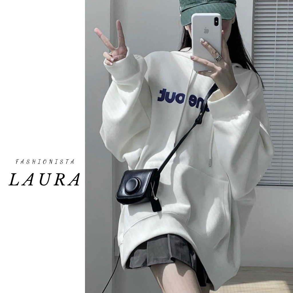 Áo hoodie nữ ODD ONE OUT màu be trắng có mũ Laura Boutique