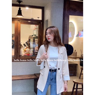 áo blazer kem tay phối kẻ