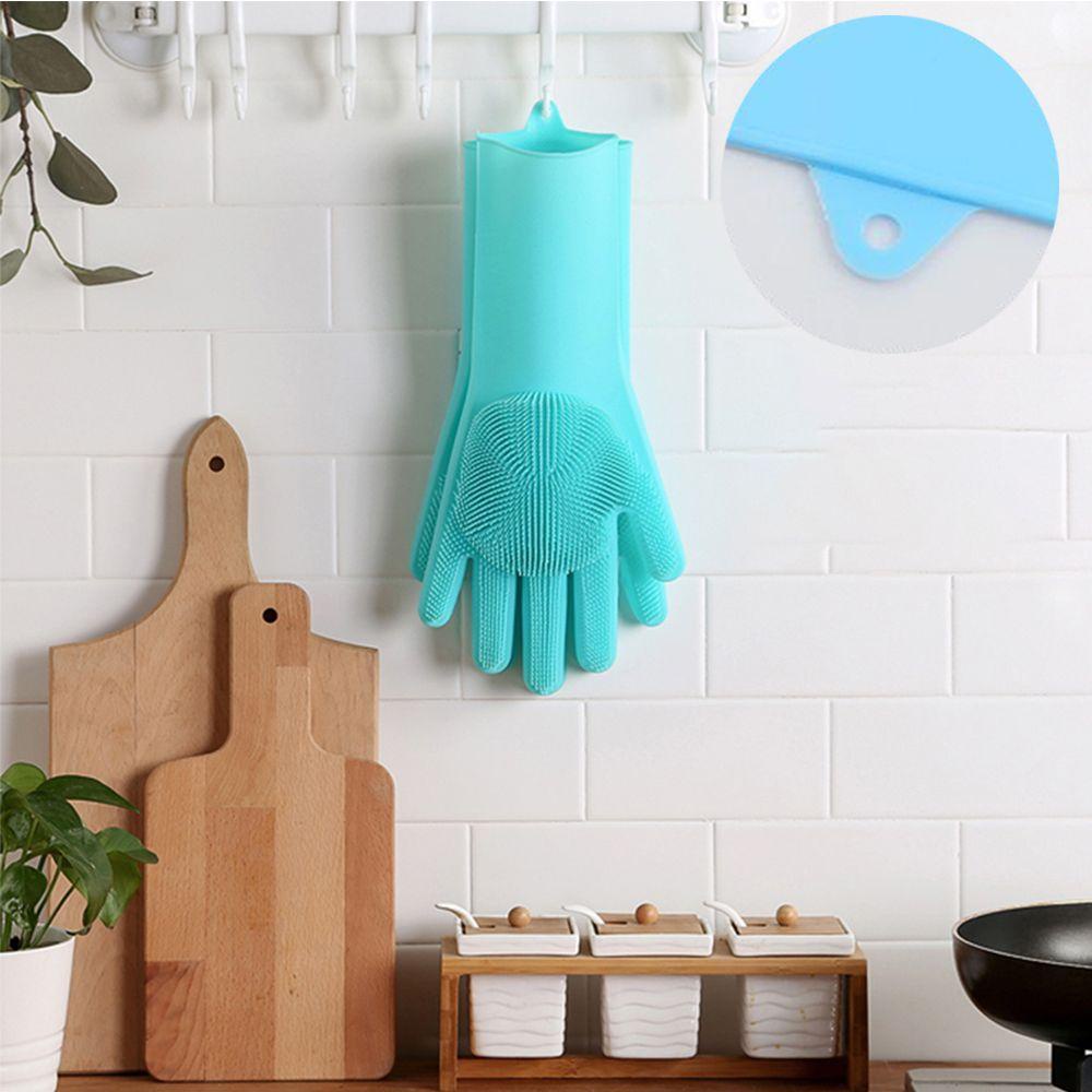 ☆Yola☆ Set 2 Găng Tay Rửa Chén Bằng Silicone Chống Trượt Đa Năng Nhiều Màu Sắc
