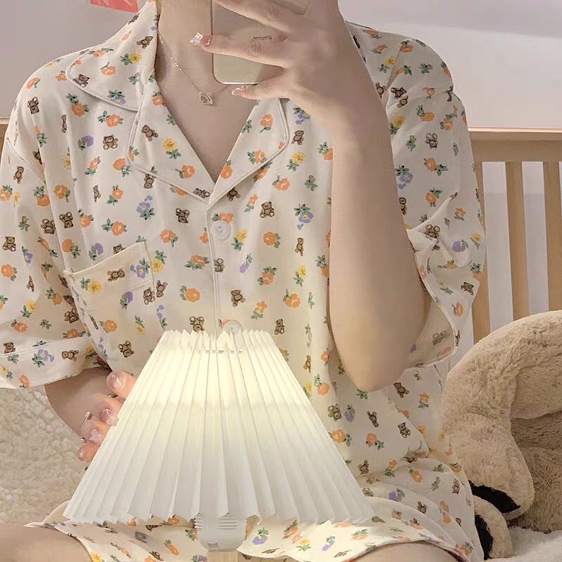 Đồ ngủ / Pijama hoạ tiết bông hoa form rộng ngọt ngào phong cách Nhật Bản ( có sẵn )