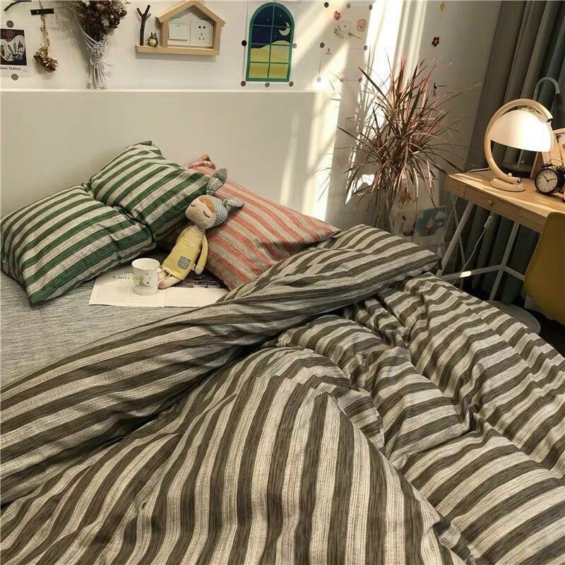 Bộ chăn ga cotton poly Kẻ Ngang Xước