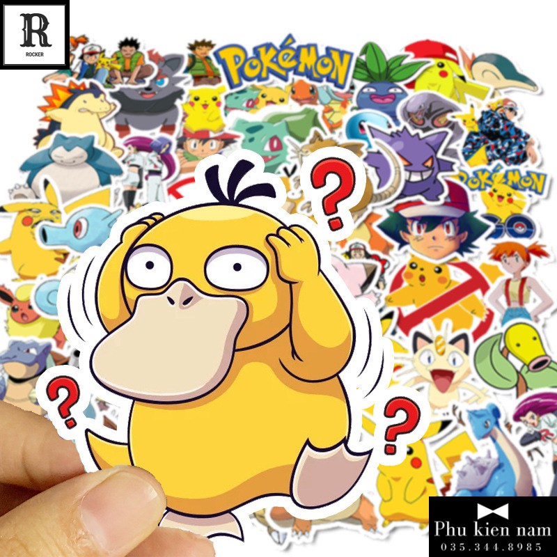 Sticker PVC Hoạt Hình Pikachu Cả bộ 50 hình ST076