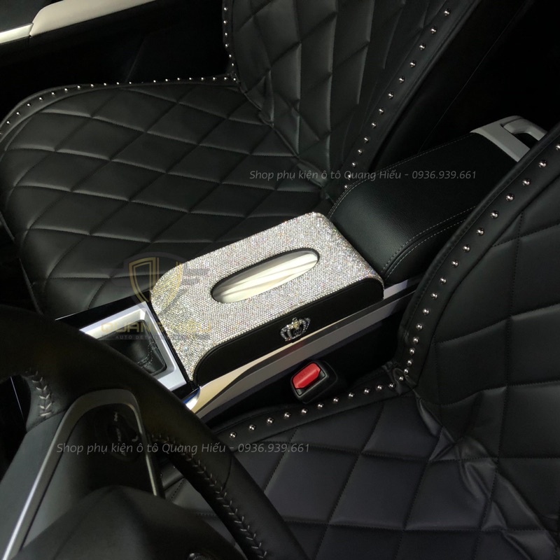 Hộp đựng khăn giấy trên taplo xe ô tô đính đá bằng da cao cáp - Vương Miện - Thiên Nga - Con Ong