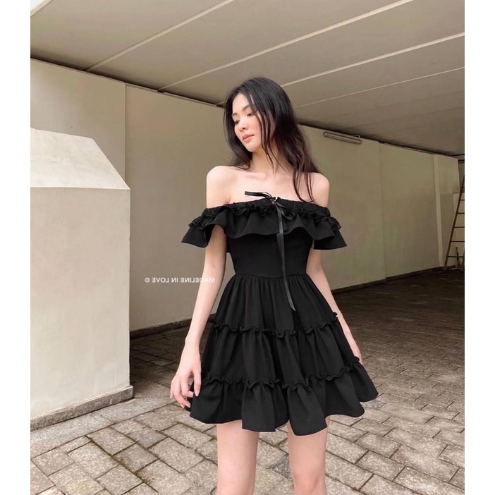 Váy đầm trễ vai chiết eo cao tầng xoè dáng Babydoll - by SGGz