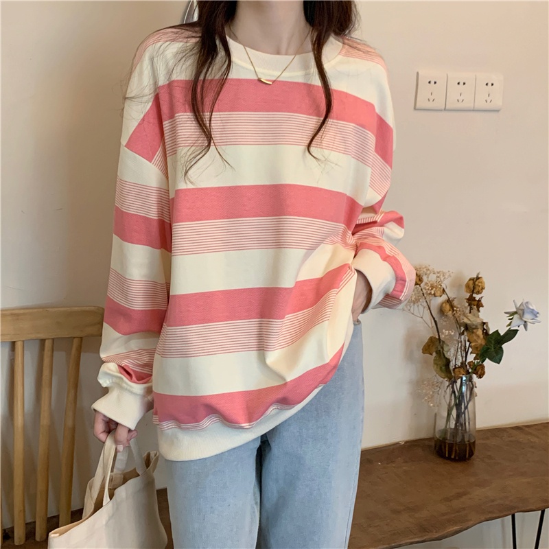 Áo Sweater Dáng Rộng Họa Tiết Kẻ Sọc Thời Trang Mùa Thu Mới Cho Nữ