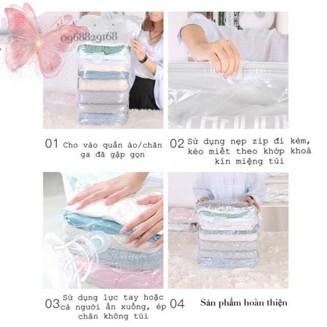 Túi Hút Chân Không Bảo Quản Đựng Bọc Quần Áo Chăn Màn Giày Dép Ba Lớp Khóa ZIP [ Dùng Tay ] Không Cần Bơm Hút