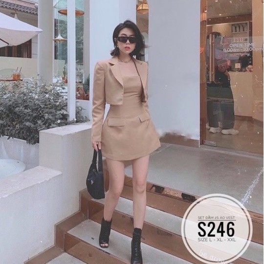 Sét đầm kèm áo khoác vest croptop CAO CẤP 🔥 | BigBuy360 - bigbuy360.vn