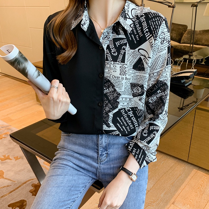 Áo Sơmi DàI Tay In Hoa BằNg VảI Chiffon Cho Nữ