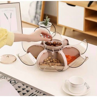 Khay đựng bánh kẹo, mứt Tết hoa tự động sáu ngăn, Khay mứt tết 6 ngăn tự động