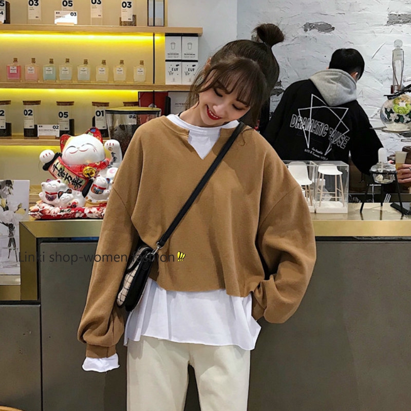 korean loose long sleeved sweater women top | BigBuy360 - bigbuy360.vn