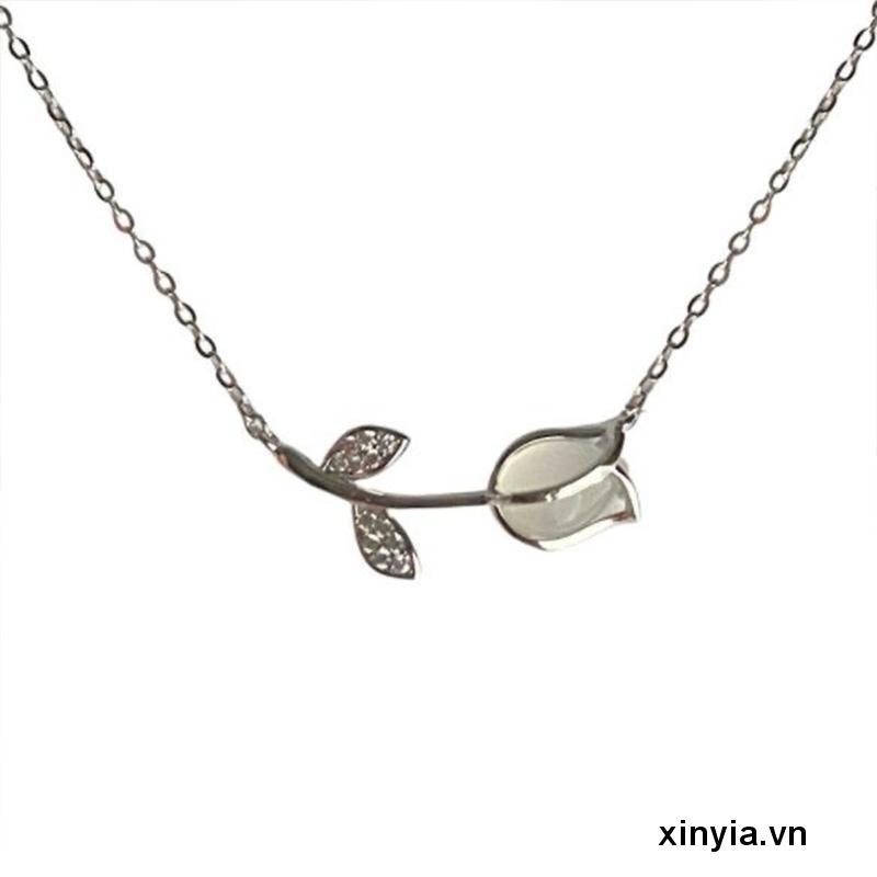 🌺 Vòng cổ Mặt Hoa Tulip Đính Đá Opal Phong Cách Cổ Điển Cho Nữ