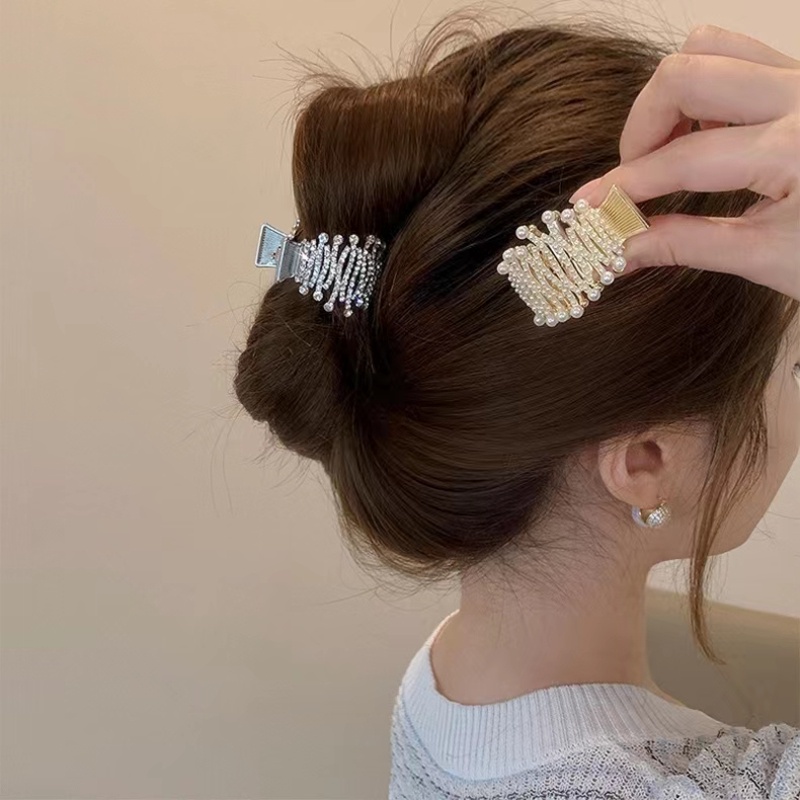 Kẹp Tóc Đính Đá / Ngọc Trai Bằng Kim Loại Phong Cách Hàn Quốc Thời Trang Cho Nữ