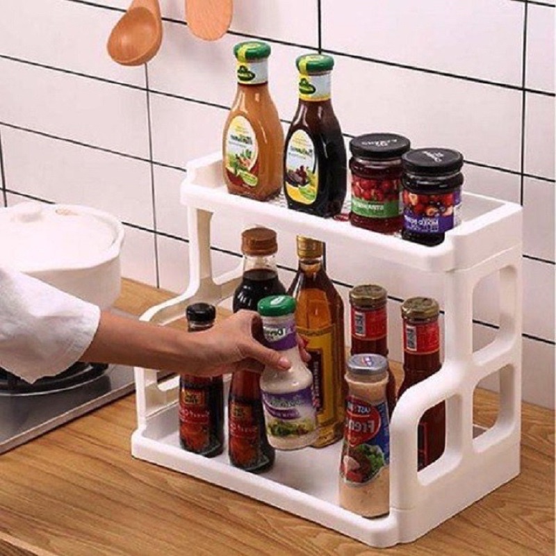 Kệ gia vị 2 tầng đựng đồ nhà bếp , nhà tắm đa năng - Kệ nhựa đựng gia vị 2 tầng loại ô vuông chữ H