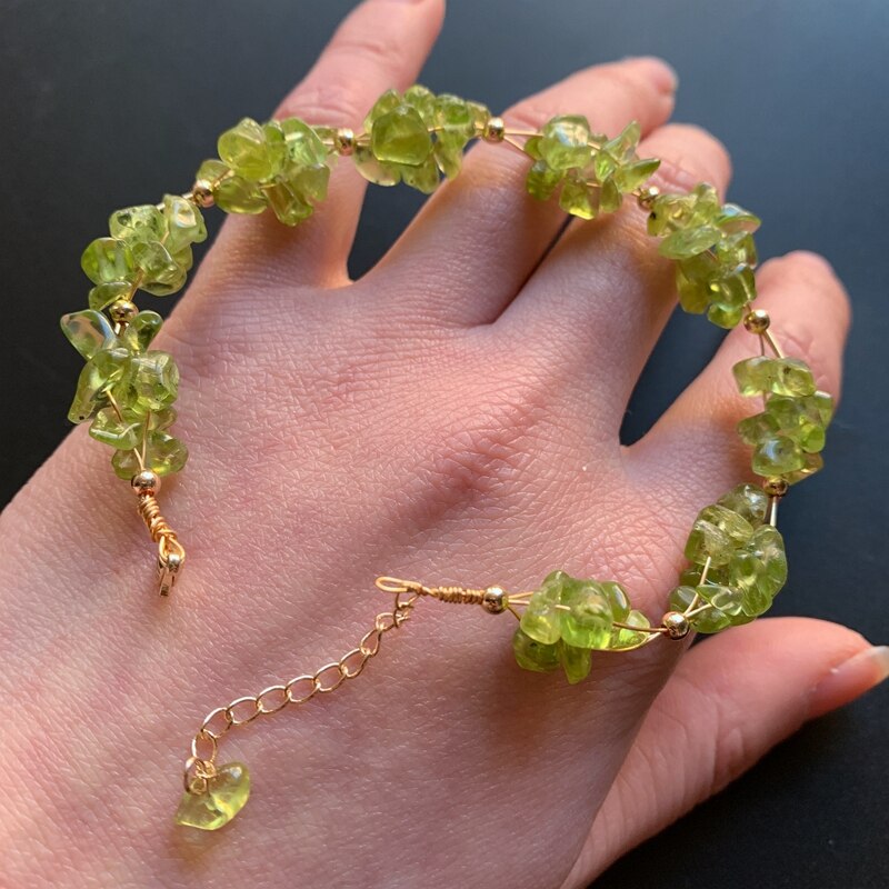 1 vòng tay chuỗi hạt đá Olivine 14k tự nhiên